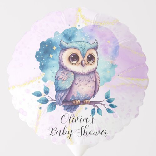 Cute Owl Watercolor Splash Girl Baby Shower Custom Balloon