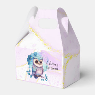 Cute Owl Watercolor Splash Girl Baby Shower Favor Boxes