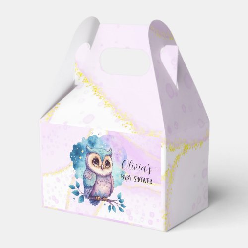 Cute Owl Watercolor Splash Girl Baby Shower Favor Boxes