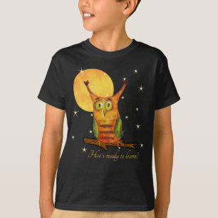 Cute Owl Watercolor Style Name School Year on Back T-Shirt