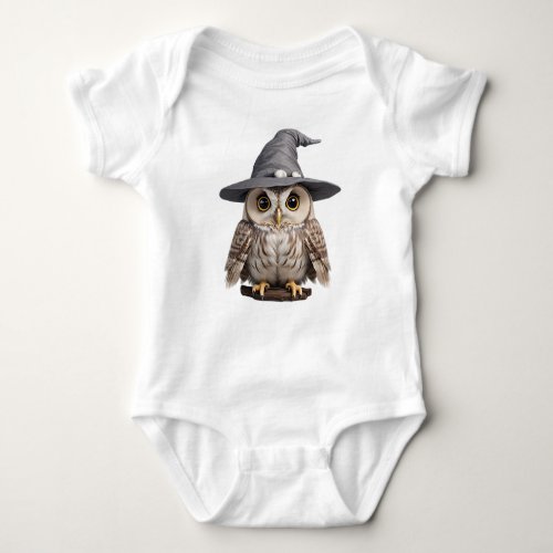 Cute owl wearing a witch hat baby bodysuit