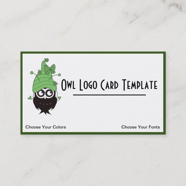 Cute Owl Wearing Hat Logo Business Card (Front)