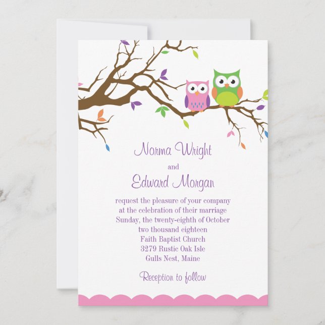 Cute Owl Wedding Invitation (Front)