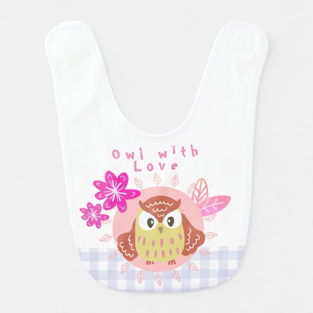 Cute Owl White Baby Bib (Front)