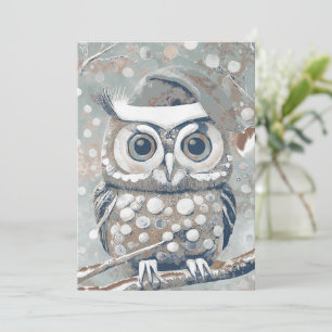Cute Owl Winter Days Grey Neutrals Blank Holiday Card