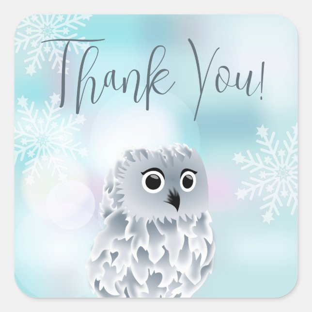Cute Owl | Winter Thank You Square Sticker (Front)
