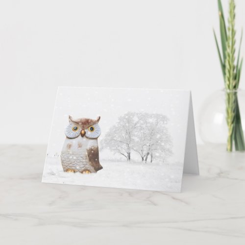 Cute Owl Wintry Snow Christmas Holiday Card