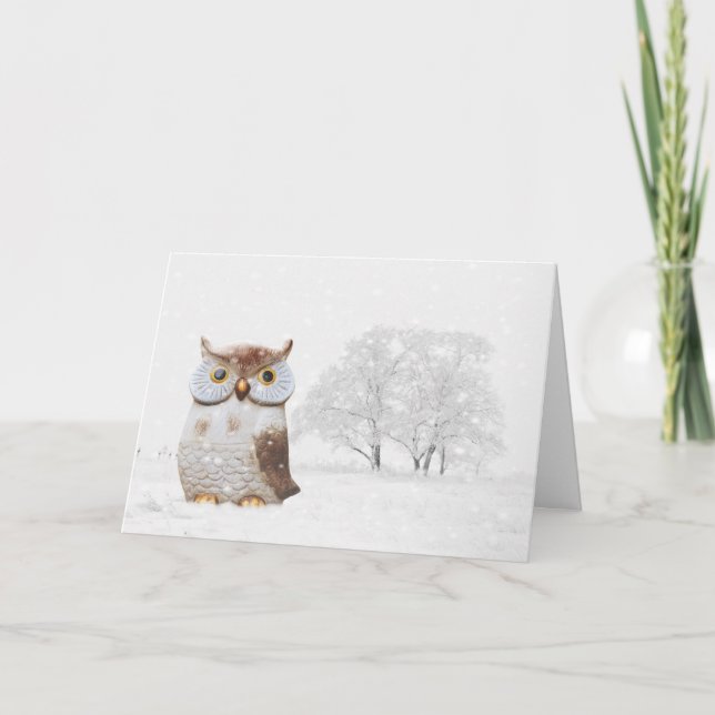 Cute Owl Wintry Snow Christmas Holiday Card (Front)
