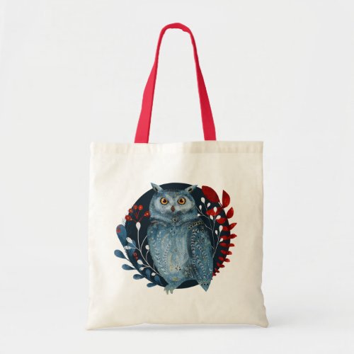 Cute owl with Christmas foliage accents Tote Bag