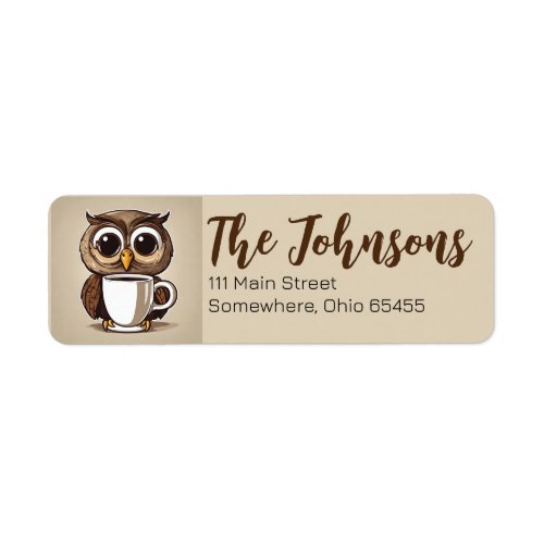 Cute Owl with Coffee Return Address Label