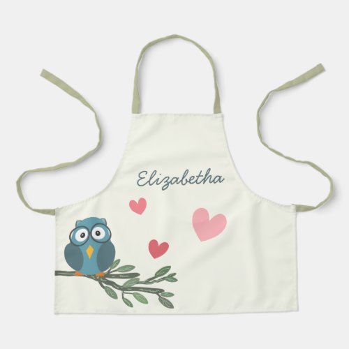 Cute Owl with eyeglasses on a branch custom name Apron