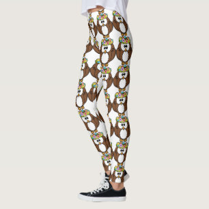 Cute Owl with Floral Wreath Leggings