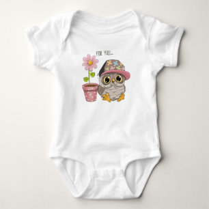 Cute Owl with Flower Baby Bodysuit - Sweet Floral 