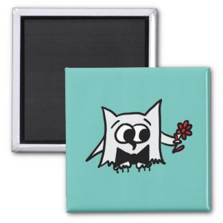 Cute Owl with Flower on Teal Magnet 