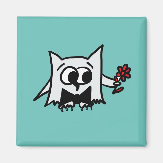 Cute Owl with Flower on Teal Magnet  (Front)