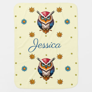Cute owl with flowers baby blanket