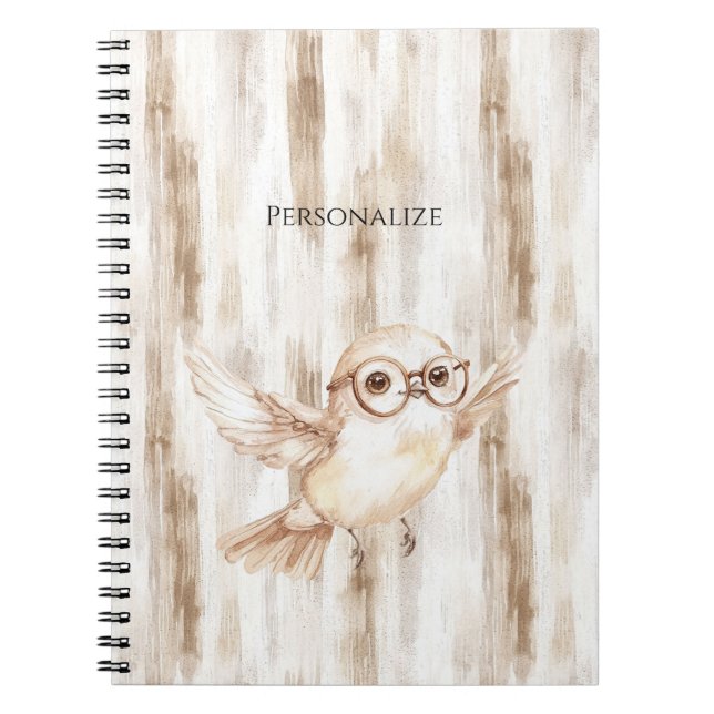 Cute Owl with Glasses  Notebook (Front)