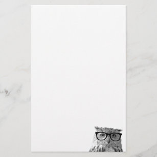 Cute owl with glasses stationery paper for writing