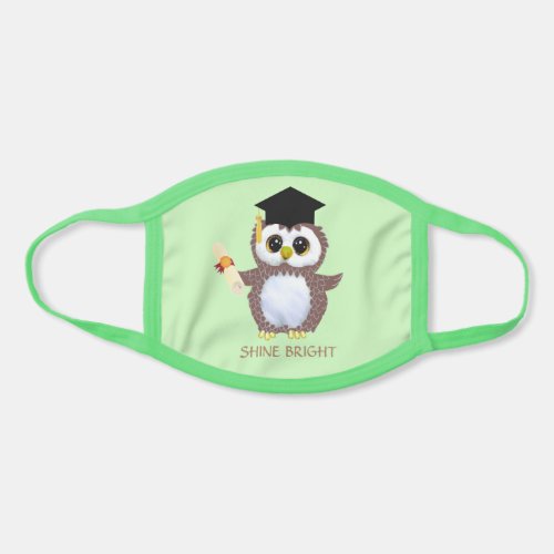 Cute owl with graduation cap and diploma on green face mask