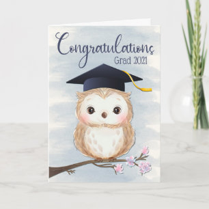 Cute Owl with Graduation Hat for Happy Graduation Card