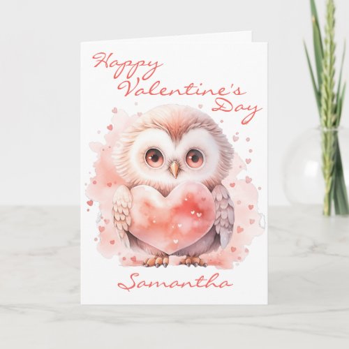 Cute Owl with Heart Valentines Day Card