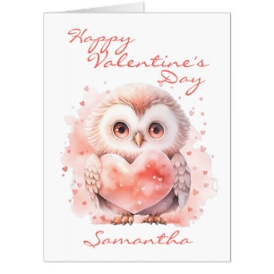 Cute Owl with Heart Valentine's Day Oversized Card