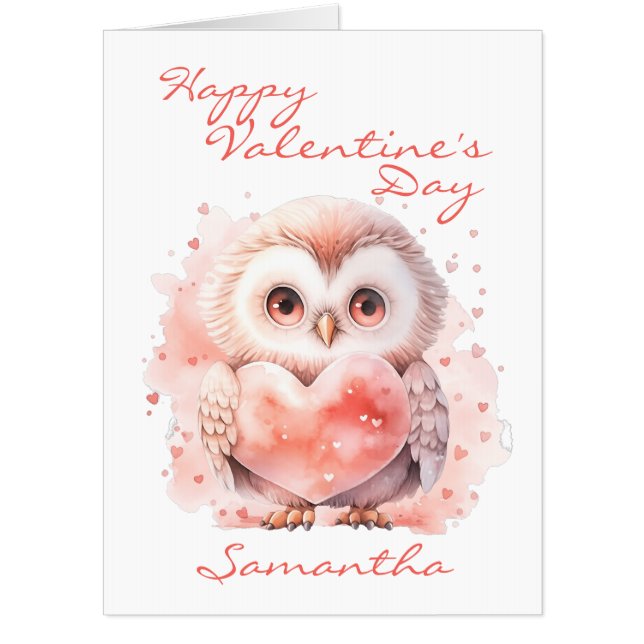 Cute Owl with Heart Valentine's Day Oversized Card (Front)