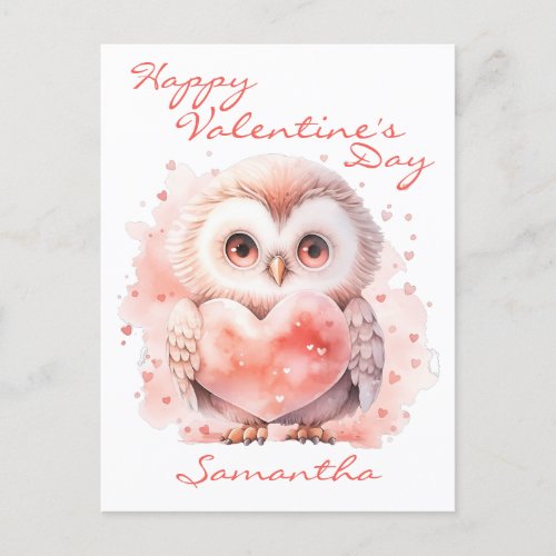 Cute Owl with Heart Valentines Day Postcard