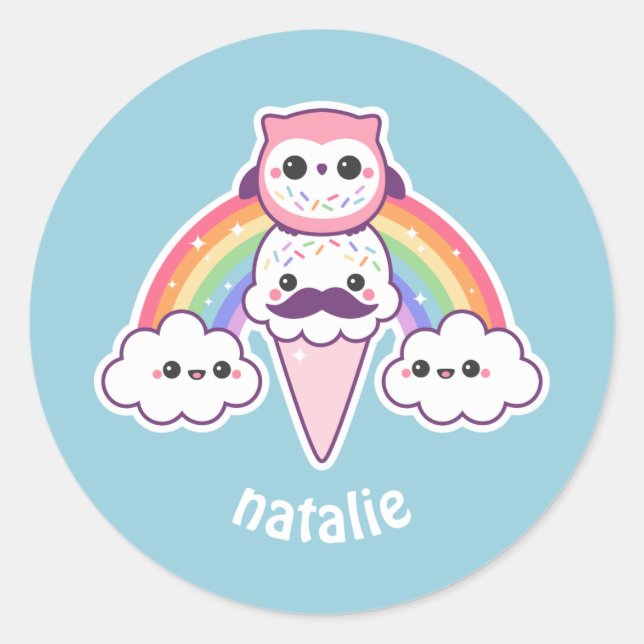 Cute Owl with Ice Cream Cone Classic Round Sticker (Front)