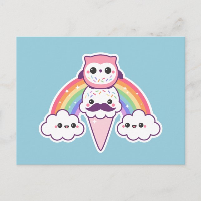 Cute Owl with Ice Cream Cone Postcard (Front)