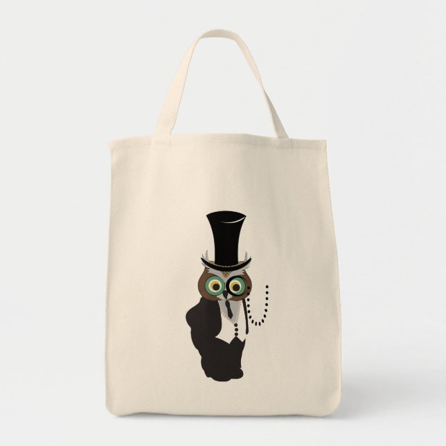 Cute Owl with Monocle Tote Bag (Front)