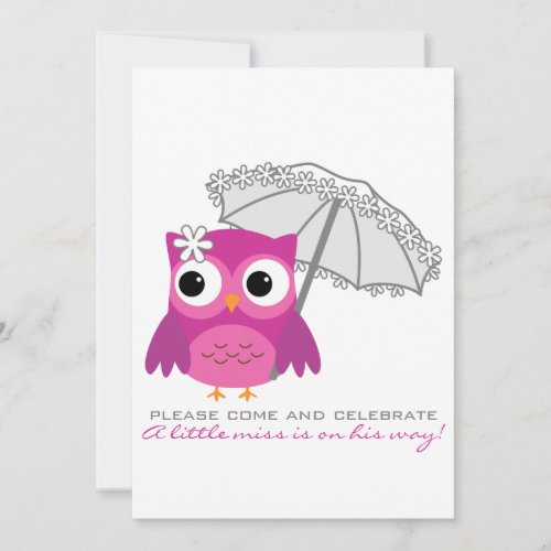Cute Owl with Parasol Baby Shower Invitation