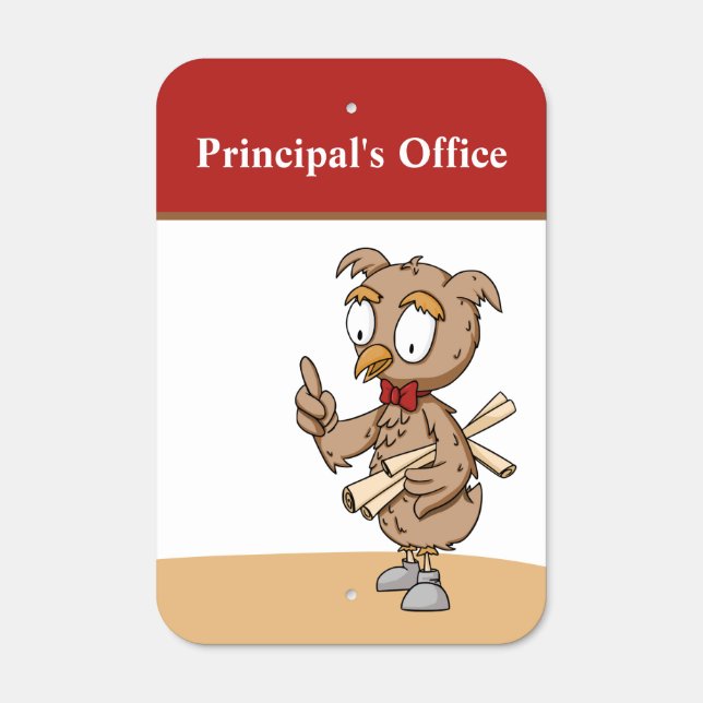 Cute Owl with Parchments Principal's Office Metal Sign (Front)