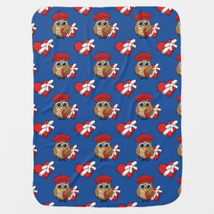 Cute Owl with Red Beret and Heart Box Baby Blanket