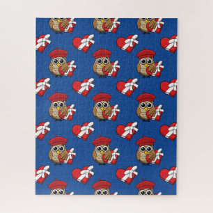 Cute Owl with Red Beret and Heart Box Jigsaw Puzzle