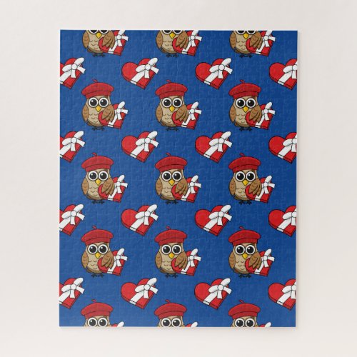 Cute Owl with Red Beret and Heart Box Jigsaw Puzzle