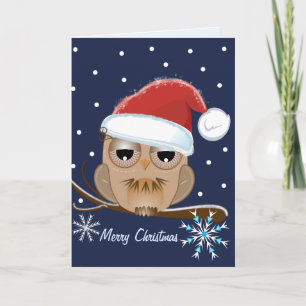 Cute Owl with Santa hat card