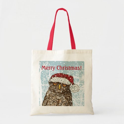 Cute Owl with Santa Hat in the Snow Tote Bag