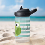 Cute Owl with Stripes - Script Name - blue green Water Bottle<br><div class="desc">Add your name to this design with bold stripes and a cute cartoon owl with big eyes. For advanced users, you can click on the edit/customize button and change the colors of the lines and the owl. Create your own and change the colors to your favorite combination. Also included -...</div>