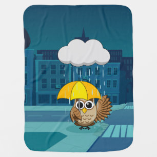 Cute Owl with Umbrella on Rainy Day Baby Blanket