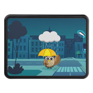 Cute Owl with Umbrella on Rainy Day Hitch Cover