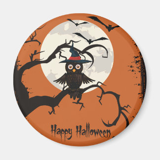 Cute owl with witches hat Happy Halloween Magnet