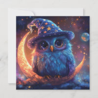 Cute Owl Wizard on the Moon: Magical Fantasy Art
