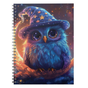 Cute Owl Wizard on the Moon: Magical Fantasy Art Notebook