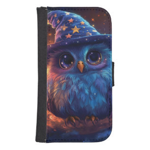Cute Owl Wizard on the Moon: Magical Fantasy Art Galaxy S4 Wallet Case