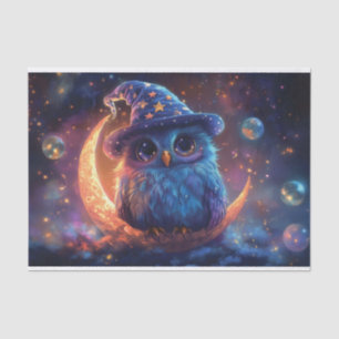 Cute Owl Wizard on the Moon: Magical Fantasy Art Tissue Paper