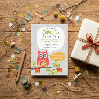 Cute Owl Woodland Birthday Party Invitation