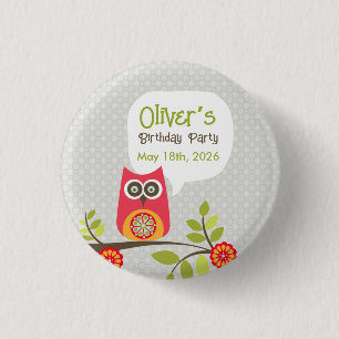 Cute Owl Woodland Birthday Party Invitation Button