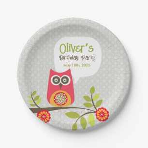 Cute Owl Woodland Birthday Party Invitation Paper Plates