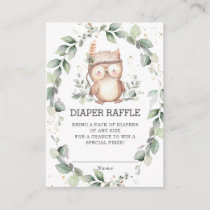 Cute Owl Woodland Greenery Wreath Diaper Raffle  Enclosure Card